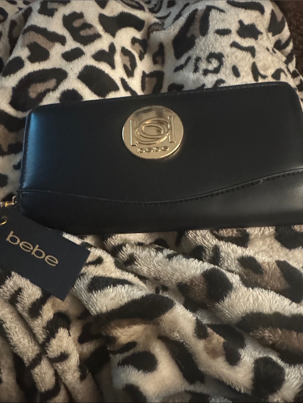 Bebe Black Card Holder with Gold Emblem